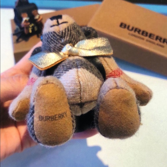 Burberry silk scarf teddy bear keychain pendant